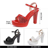 Breakj Fish Mouth Sandals Women's Summer New Leuky Waterproof Waterproof Thick-Soled Thick Heel Sandals Large-Size High-Heeled