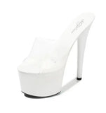 Women Shoes Summer High Heels 17CM Thin Heel Waterproof Platform Sandals Red SlippersTransparent Crystal Shoes Wedding Shoes