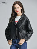 Harajuku Faux Leather Jacket Women Batwing Sleeve Pocket Black Biker Coat Female Spring Autumn Pink Basic