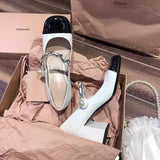 Breakj Retro Mary Jane Leather Shoes Women 2025 Summer New Buckle Single Shoes Coarse Heel High