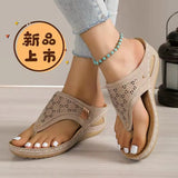 Summer New Herringbone Trailer Stitching, Sloping Heels, Thick Soles, Foot Clips, Hollowed-Out New