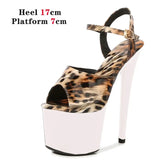 Leopard Sandals Pole Dance Shoes Stripper Sexy Combat Fetish High Heels Women Platform Shoes Party Club 15 17 CM