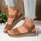 Breakj Retro Casual Roman Style Round Head Sandals Women's New Hollow Pattern Breathable Flat With Magic