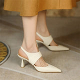 Breakj Beauty ~ Soft Leather French Head Head Sandals Women Fine Heel Pointed Back Empty Fairy Wind 2023 Spring And Summer High Heels