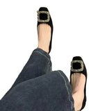 Low Heel Shoes Female 2024 New Shallow Saliva Drill Buckle Not Tired Thick Heel Shoes Spring Square Head Grandma