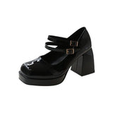 Thick Heel Square Head Small Leather Shoes Female 44 Big Size Spring And Autumn New Mary Jane French High Heel Fashion Single