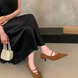 Breakj Retro Velvet Face Tip Fine Heel Mary Jane Single Shoe Woman 2025 New Commuter Kitten Heels High