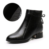 New Ankle Boots Women Pointed Toe Thick Heels Genuine Leather Shoes Short Boots Soft Sole Footwear Plus Size