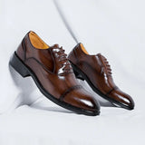Breakj Men's Leather Shoes Pointed British Wind Derby Shoes Casual Three Joint Business Dress Groom Wedding Shoes