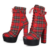 Breakj Water Table Thousand Bird Lattice With Thick High And Large Code 47 Female Short Boots
