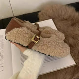 casual Korean style lamb hair outer wear flat single shoes plus cashmere women's