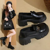 Breakj Thick-Bottomed British Wind Small Leather Shoes Women 2025 Autumn New Black One-Legged Butterfly Single Shoes Lefu Shoes
