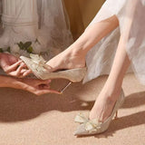 Breakj High-Heeled Women Fashion Comfortable Shallow Bow Fine Heel Single Shoes Women 2025 Spring And Summer
