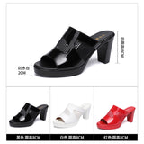 Heel Gauze Slippers Summer 2023 New Waterproof Table Fish Mouth Sandals Lacquered Leather Large Size 43 Women Wearing