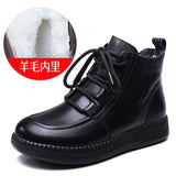 Breakj Cowfrepe Retro Wool Short Boots Women 2025 Winter New Round Head With Martin Boots Plus Cotton