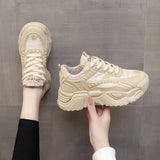 Autumn And Winter New Leather Face Round Head Shoes Girls Retro Thick Platform Sports Single Shoes Wheat Ear Casual Dad Shoes
