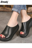New Women's Summer Flat Slippers Slides Espadrilles High Heel Open Toe Platform Sandals Woman Beach Footwear Black