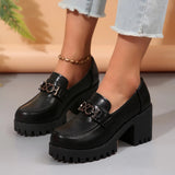 Breakj New British Retro Fashion Thick-Soled Small Leather Shoes Waterproof Table Thick High Heel Large Size Women's Singles Shoes