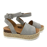 Breakj Women's Shoes Thick-Soled Women's Sandals Buckle With Slope Hemp Rope Light Soles High-Heeled Sandals