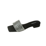 Women's Rhinestone Flat Slide Sandals, Glitter Square Open Toe Non Slip Shoes, Outdoor Beach