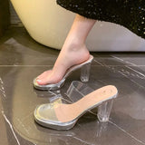 Breakj Women 2025 Summer New Transparent Crystal Waterproof Table Coarse Slippers With A Word To Wear Cold Drag