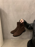 Breakj Velvet Skinny Short Boots Women's Shoes 2025 New Autumn And Winter Martin Boots Square Head Korean Small Ankle