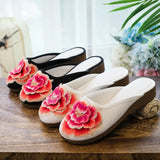 Breakj Summer New Embroidery Flowers Flat Bottom Fat Feet Wide Feet Embroidered Cloth Shoes Wear Female Cloth