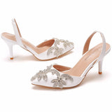 Breakj Cm Light-Mouthed Sharp White Wedding Sandals Fine Heel Size Size Diamond Chain Wedding Shoes Wedding Shoes Wedding