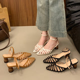 Breakj Spring And Summer New Women's Retro Pointed Head Hollow Buckle With Sandals Baotou Fashion