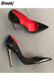 Black Red High Heels Shoes Woman Pumps 12cm Tacones Pointed Toe Stilettos Sexy Deep Cleavage Wedding QKOU011