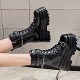 Breakj Autumn And Winter Women's Heightening Boots In The Barrel Of The Shoes British Style Martin Boots Large Size Women's Shoes Round Head Thin