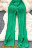 Fashion Women Long Pants Solid High Elastic Waist Full Length Split Leg Trousers 2023 Spring Autumn Casual Female