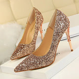 Breakj Fashion Sexy Nightclub Women's Shoes Metal Heel High Heel Shallow Pointed Sequined Single
