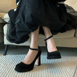 Breakj New French Small One-Word Buckle With High Heels Coarse Fashion Design Sense Of Single