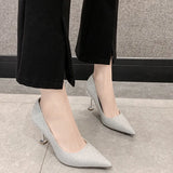 Heels Women Stilettos Elegant Sexy Nude Dress Shoes Bridal Stripper Party Gold Silver Luxury Pearl Pointed Toe