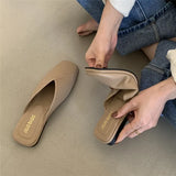 Half Drag Slippers Square Toe Sandals 2023 Spring/Summer Outside Wear Casual Soft Bottom Mules Low Heel Sapatos