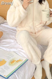 Pajama Sets Women Solid Warm Thick Long Sleeve Zip-up Coral Fleece Comfort Sleepwear Elastic Waist Loose Soft Elegant