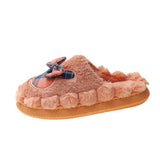 Bow Tie Wool Slippers Lovers Wear The New Korean Version Of Thick-Soled Household Cotton Slippers In Autumn And