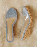 Summer New Mid-heeled 6.5CM Transparent Sequined Slippers Women Platform Sole Wedges Sandals Women Comfortable Beach