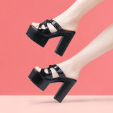 High Heels 14Cm Thick Heels Ladies Sandals Slippers Women 2023 Summer Thick Bottom Waterproof Table Small Size Heightened Fish Mouth Word