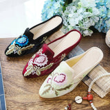 Breakj Head Slippers Fashion Embroidered Cloth Shoes Ethnic Wind Spring And Summer Ladies Sandals Slippers Cloth Art