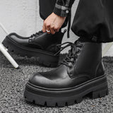 Breakj Boots Men In Autumn And Winter Increased Tooling Locomotive Wind Super Fire Leather Boots Big Head Advanced Sense Ankle Boots