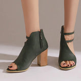 Breakj Color Buckle Women's Cool Boots 2025 New Round Head Fashion Large-Size Fish Mouth Coarse Heel High-Heeled Women's