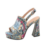 Print Sandals Women 2023 Summer Platform Shoes Chunky Style Peep Toe Heels Cloth Upper Zapatos