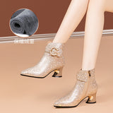Breakj Short Boots Women 2025 Autumn And Winter New Temperament Of The Water Drill Rough And Women's Boots High-End Cheongsam Fashion