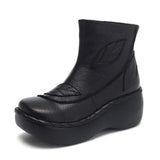 Genuine Leather Women Boots 2020 Spring Autumn Fashion Stitching 6cm Thick Sole Boots With Platform Women Ankle