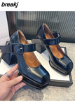 High Heels Elegant Bow Square Toe Black Fashion Women's Pumps Thick Heel Wedding Party Pearl Lace Wedding Shoes for