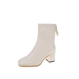 2023 New Thick Heel High Heel Single Boots Women's British Wind Square Head Rear Zipper Black Simple 44 Plus Size Ankle
