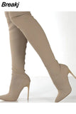 Paisley Women Boots Fashion Paisley Pointy Toe Punk High Thin Heels Sock Boots Over The Knee Boots Autumn Botas De