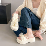 Breakj Summer New Fairy Wind Bow Thick Bottom Cool Slippers Women's Loose Cakes Fashion Wearing